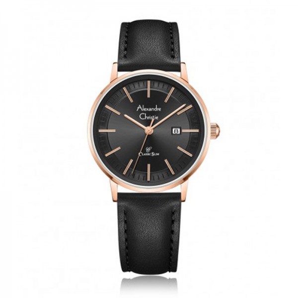 Alexandre Christie AC 8694 Rosegold Black Leather Lady LDLRGBA