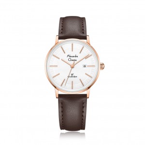 Alexandre Christie AC 8694 Rosegold White Leather Lady LDLRGSL