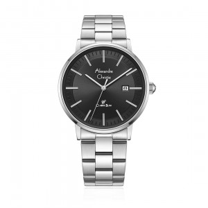 Alexandre Christie AC 8694 Silver Black Steel Man MDBSSBA