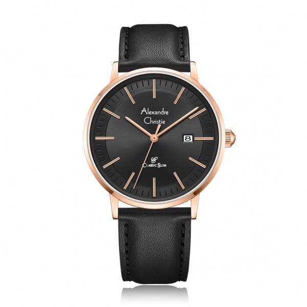 Alexandre Christie AC 8694 Rosegold Black Leather Man MDLRGBA