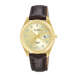 Alba AH7T56X1 AH7T56 Gold Steel Brown Leather Lady