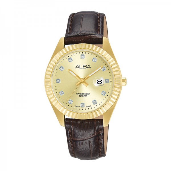 Alba AH7T56X1 AH7T56 Gold Steel Brown Leather Lady