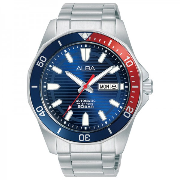 Alba AL4455 Silver Blue Red Day Date Automatic