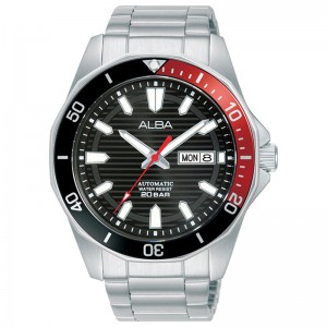 Alba AL4457 Silver Black Red Day Date Automatic