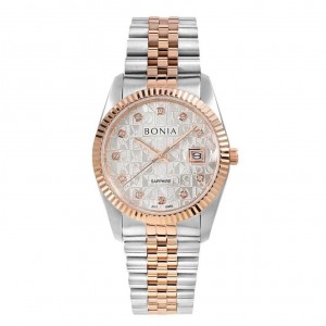 Bonia BNB10550-1616 Silver Rosegold White SAPPHIRE Man