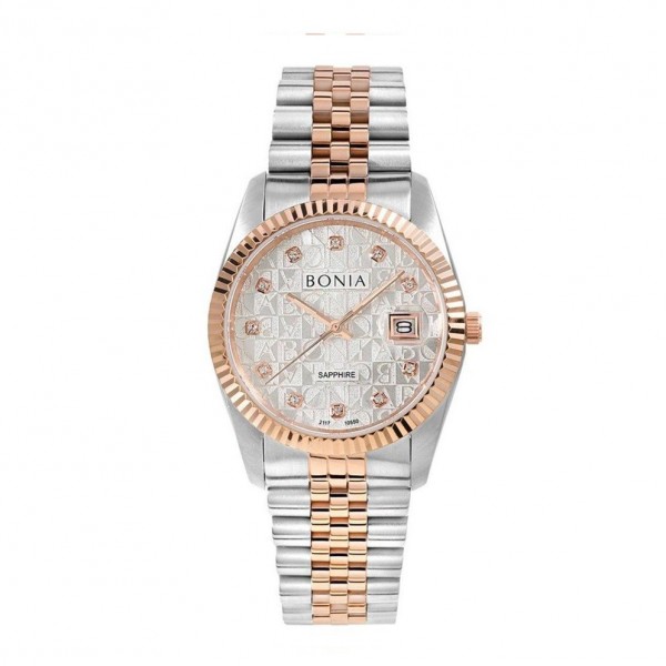 Bonia BNB10550-3616 Silver Rosegold White SAPPHIRE Lady