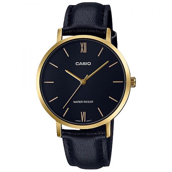 Casio LTP-VT01GL-1BUDF Gold Black Leather Lady