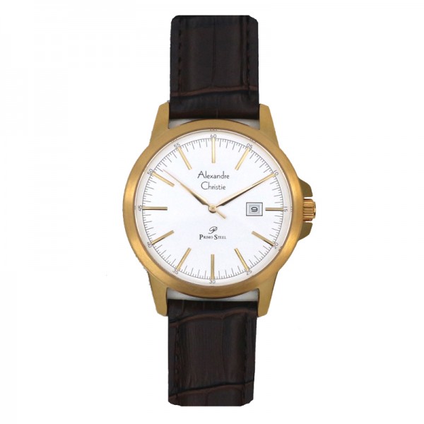 Alexandre Christie AC 1008 Gold White Leather Man MDLGPSLTI