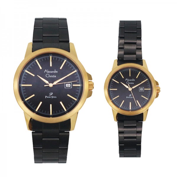 Alexandre Christie AC 1008 Gold Black Steel Couple