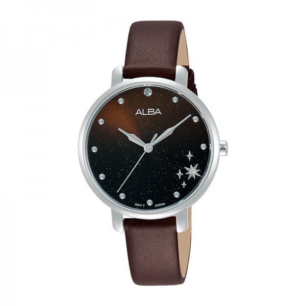 Alba AH8701X1 AH8701 Silver Brown Leather Lady
