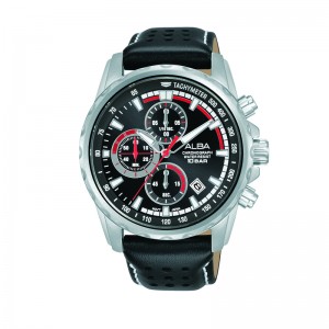Alba AM3935X1 AM3935 Silver Black Leather Chronograph