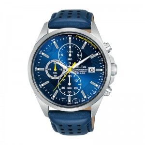 Alba AM3951X1 AM3951 Silver Blue Leather Chronograph
