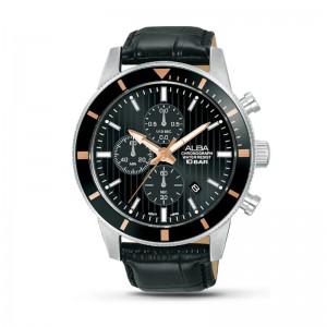 Alba AM3961 AM3961X1 Silver Black Leather