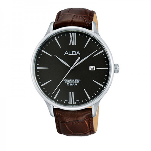 Alba AS9E27X1 AS9E27 Silver Black Brown Leather Man