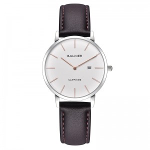 Balmer B-8143L-SS1-8 Silver White Rosegold Brown Leather Lady