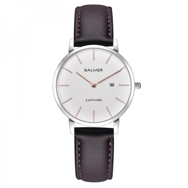 Balmer B-8143L-SS1-8 Silver White Rosegold Brown Leather Lady