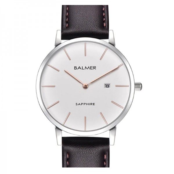 Balmer B-8143M-SS1-8 Silver White Rosegold Brown Leather Man