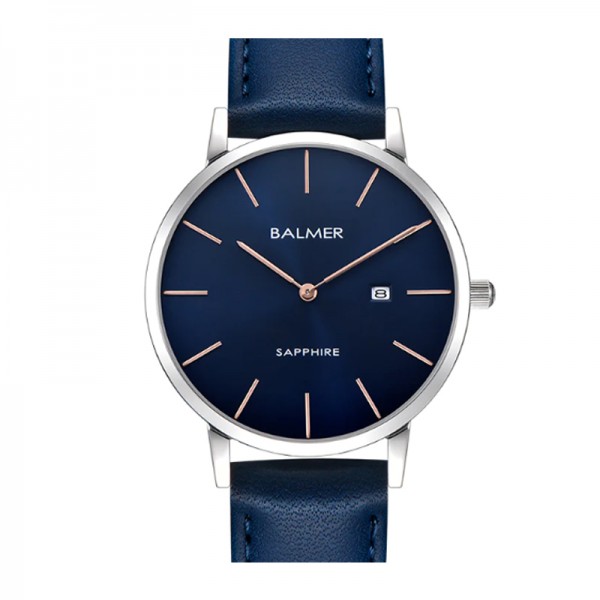 Balmer B-8143M-SS5-8 Silver Rosegold Blue Leather Man