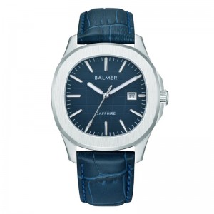 Balmer B-8189M-SS-5 Silver Navy Leather Nautilus