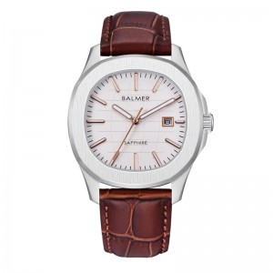 Balmer B-8189M-SS-18 Silver White Rosegold Brown Leather Nautilus