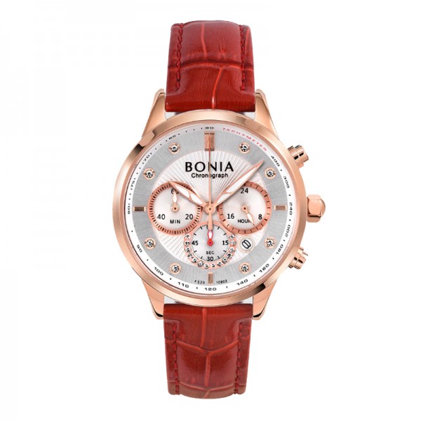 Bonia B10802-2517C Rosegold Red Chronograph Stopwatch Lady