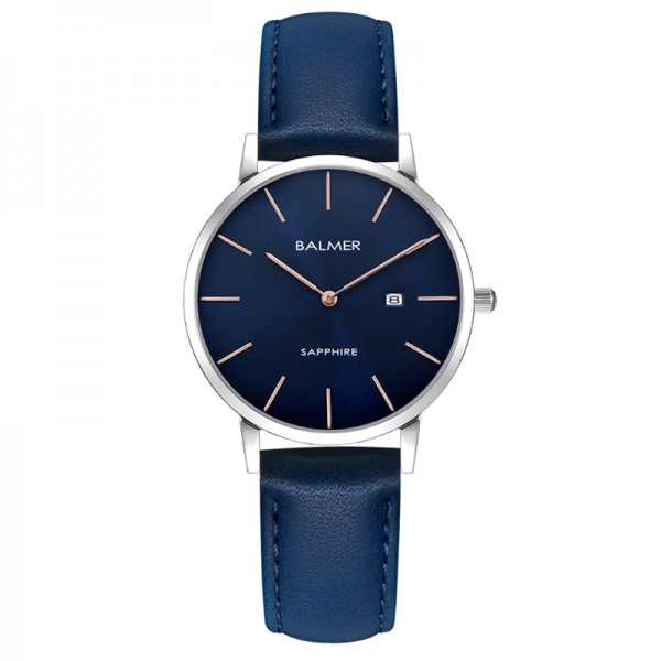 Balmer B-8143L-SS5-8 Silver Blue Rosegold Leather Lady