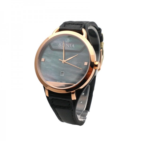 Bonia BNB10477-3536 Rosegold Black Leather