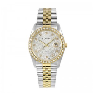 Bonia BNB10550-1116S Silver Gold White SAPPHIRE Ring Diamond Unisex