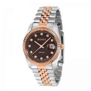 Bonia BNB10550-1647 Silver Rosegold Brown Sapphire Man