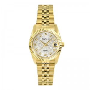 Bonia BNB10550-3216 Gold White Dial Monogram
