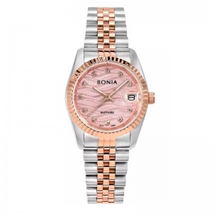 Bonia BNB10550-3677 Silver Rosegold Dial Saphhire Lady