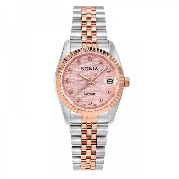 Bonia BNB10550-3677 Silver Rosegold Dial Saphhire Lady