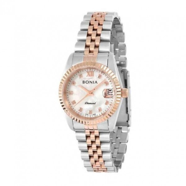 Bonia BNB10552-3653 Silver Rosegold White Lady Diamond