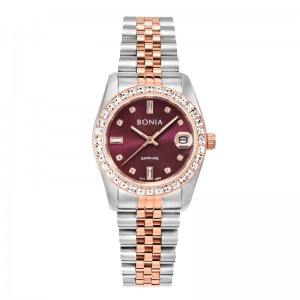 Bonia BNB10553-3667S Silver Rosegold Maroon Sapphire