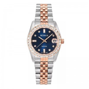 Bonia BNB10553-3687S Silver Rosegold Blue Sapphire