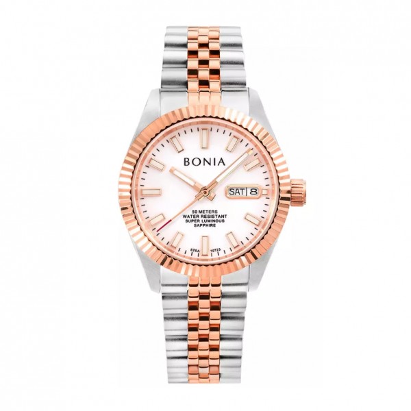 Bonia BNB10723-3612A Automatic Day Date Silver Rosegold