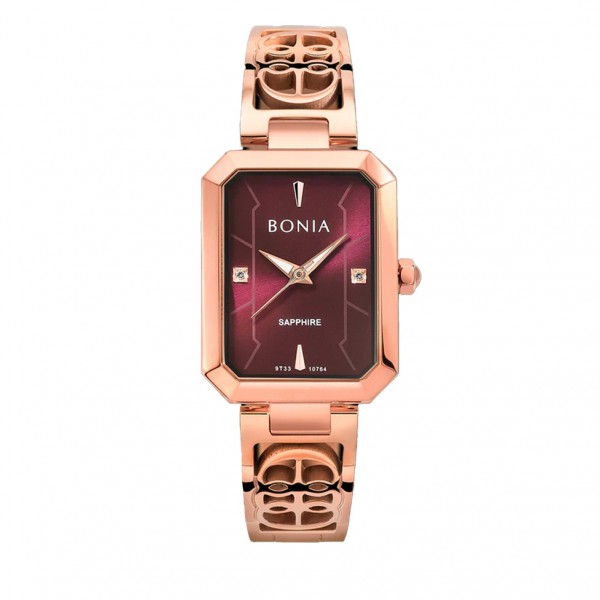 Bonia BNB10764-2563 Rosegold Maroon Steel Sapphire