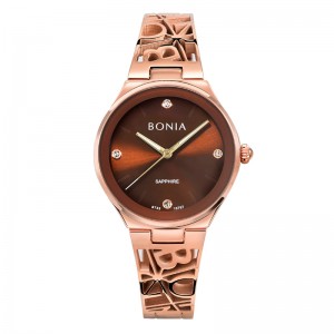 Bonia BNB10767-2543 Rosegold Brown Dial Sapphire