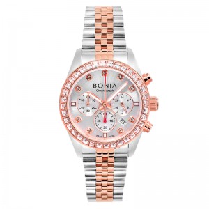 Bonia BNB10798-2617S Chronograph Silver Rosegold White Lady