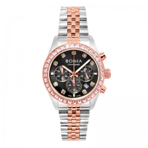 Bonia BNB10798-2637S Chronograph Silver Rosegold Black Lady
