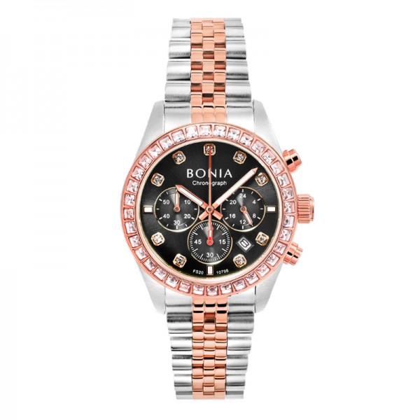 Bonia BNB10798-2637S Chronograph Silver Rosegold Black Lady