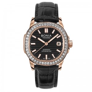 Bonia BP10736-2562SLE Rosegold Black Leathe Lady Automatic