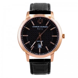 Charles Jourdan CJ1107-1532 Rosegold Black Leather Sapphire