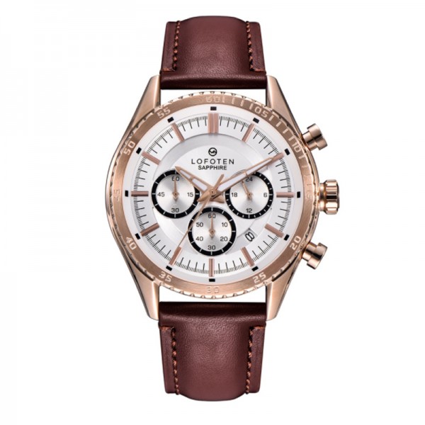 LOFOTEN F-6518MC-RG1 Rosegold Steel Brown Leather Sapphire F 6518