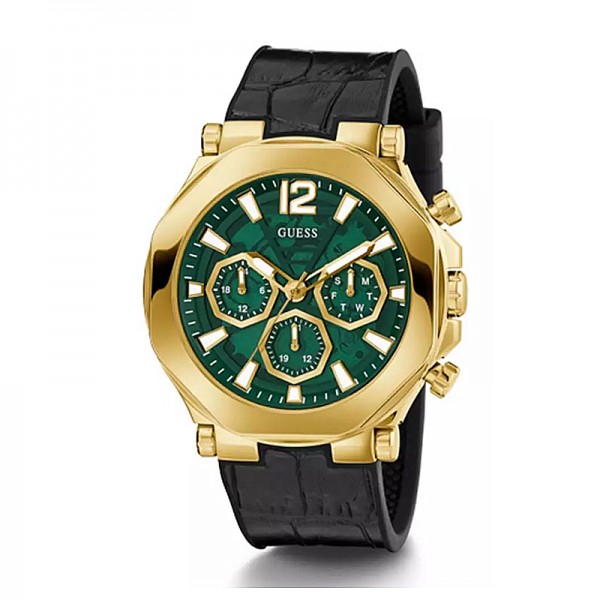 Guess GW0492G3 Edge Black Green Dial Black Leather Rubber