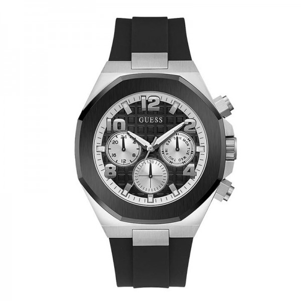 Guess GW0583G1 Empire Day Date Silver Black Rubber