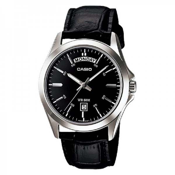 Casio MTP-1370L-1AVDF Silver Black Leather