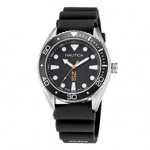 Nautica NAPFWF113 Silver Black Rubber
