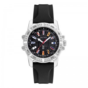 Nautica NAPGCS006 Silver Black Rubber Free White Rubber Strap