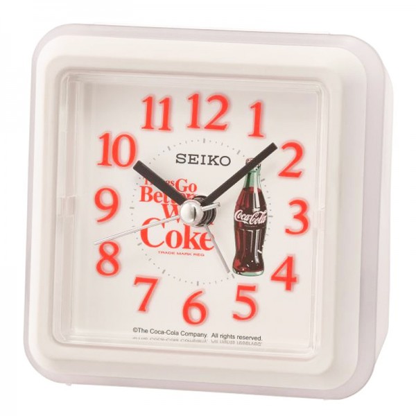 Jam Meja Weker Seiko QHE906W White Coca Cola Edition